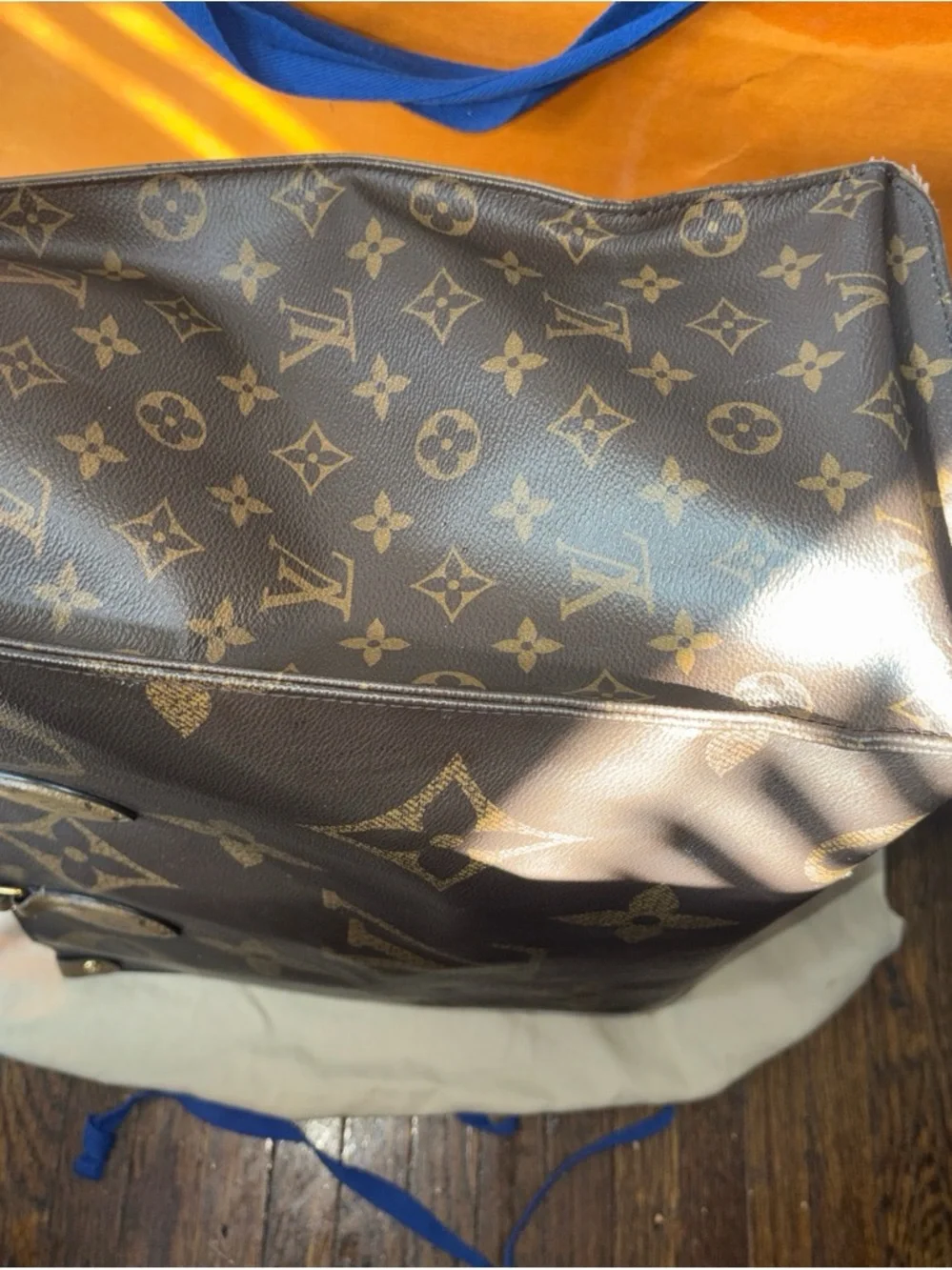 Louis Vuitton Beige Canvas Duffel with Dark Brown Leather Handles